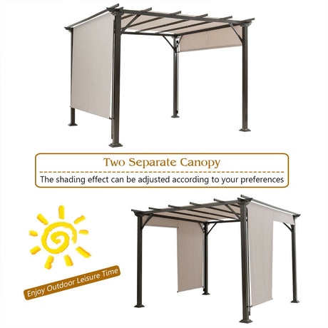Cobertizo de 10 x 10 pies con estructura metálica para muebles de patio - Beige