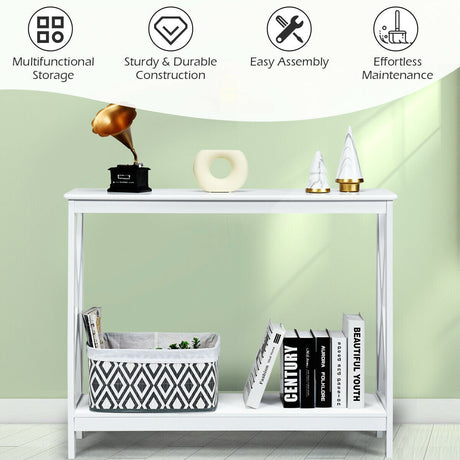 Mesa auxiliar de sofá de 2 niveles con diseño en X