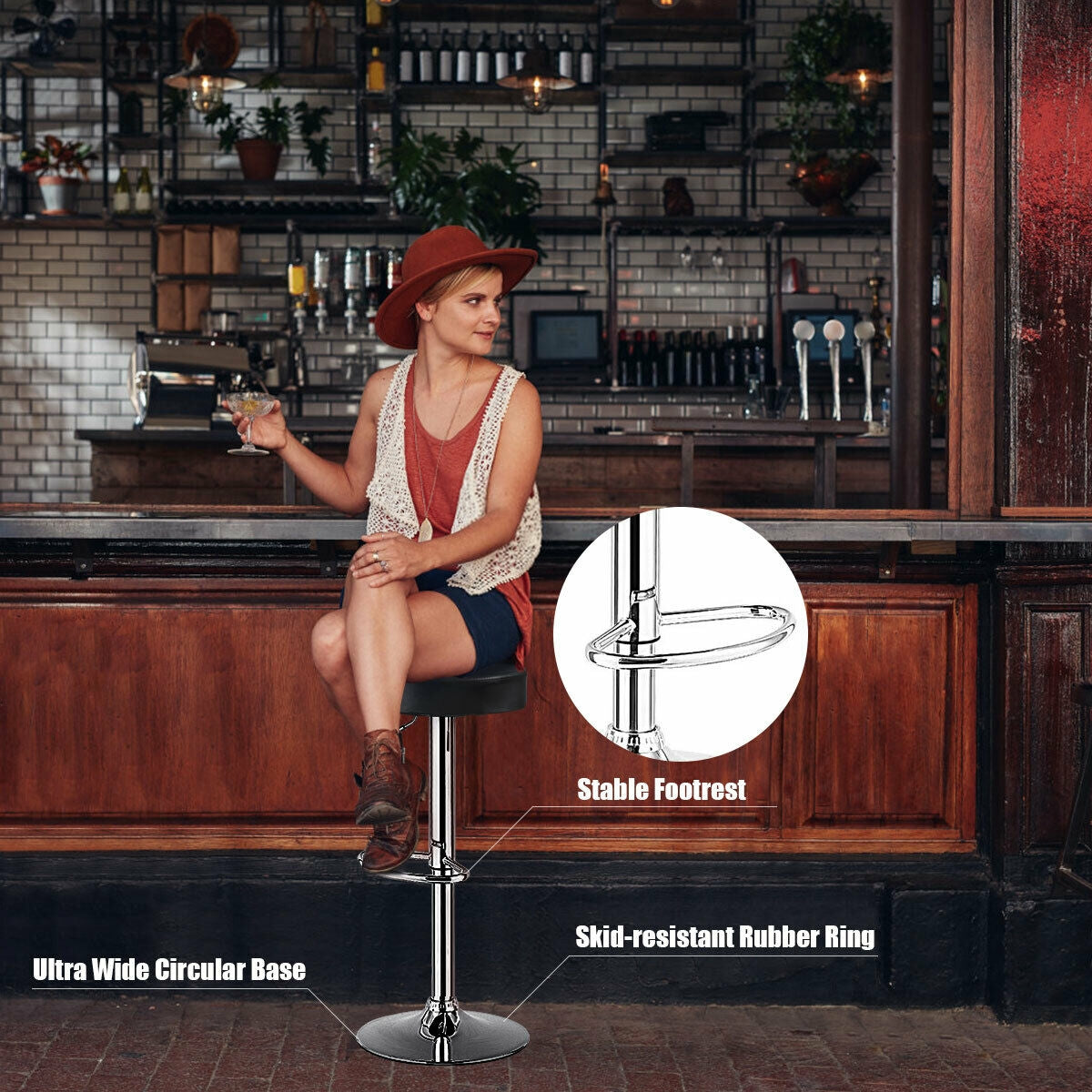 1 taburete redondo de bar, silla de pub giratoria ajustable