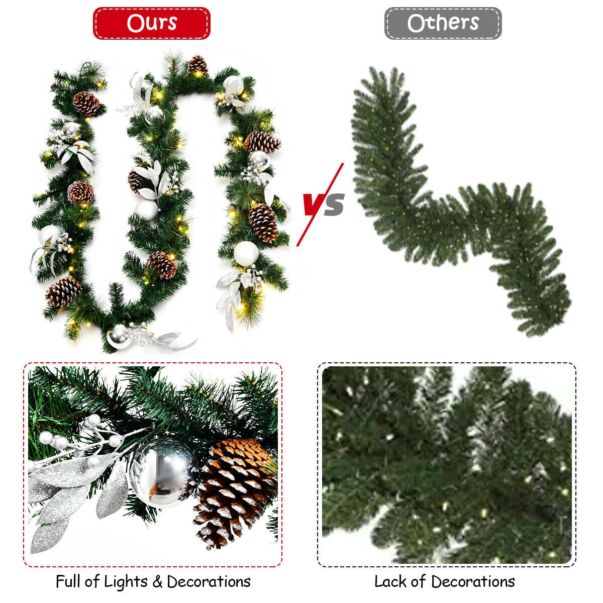 Guirnalda artificial preiluminada de Navidad de 9 pies con luces LED