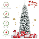 Árbol de Navidad artificial tipo lápiz con bisagras sin luces y efecto nevado, de 1.83 m (6 pies) con 500 puntas de rama