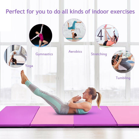 Colchoneta de gimnasia plegable de 4 pies x 10 pies de grosor - Rosa y morado