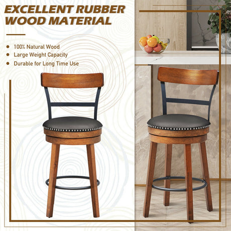 Taburetes giratorios 360 grados de 30.5 pulgadas con asiento acolchado de cuero