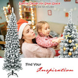 Árbol de Navidad artificial angosto de 2.28 m con bisagras, sin luces, efecto nieve y 641 puntas