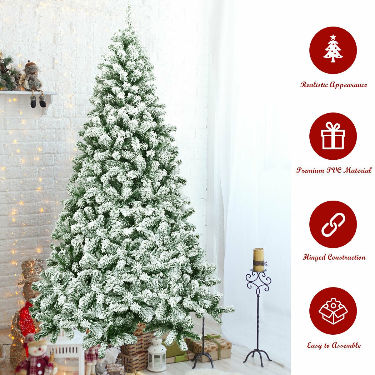 Árbol de Navidad artificial nevado de 7.5 pies, con bisagras, 1346 puntas y base plegable