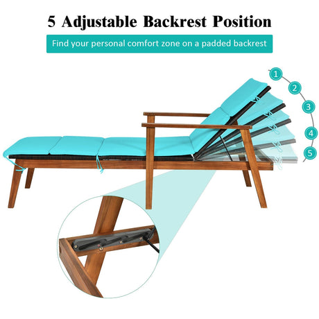 Juego de 3 Sillones Reclinables Portátiles de Ratán Acolchados para Patio con Mesa Plegable