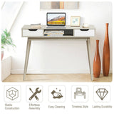 Escritorio de computadora elegante con 2 cajones y patas de madera maciza