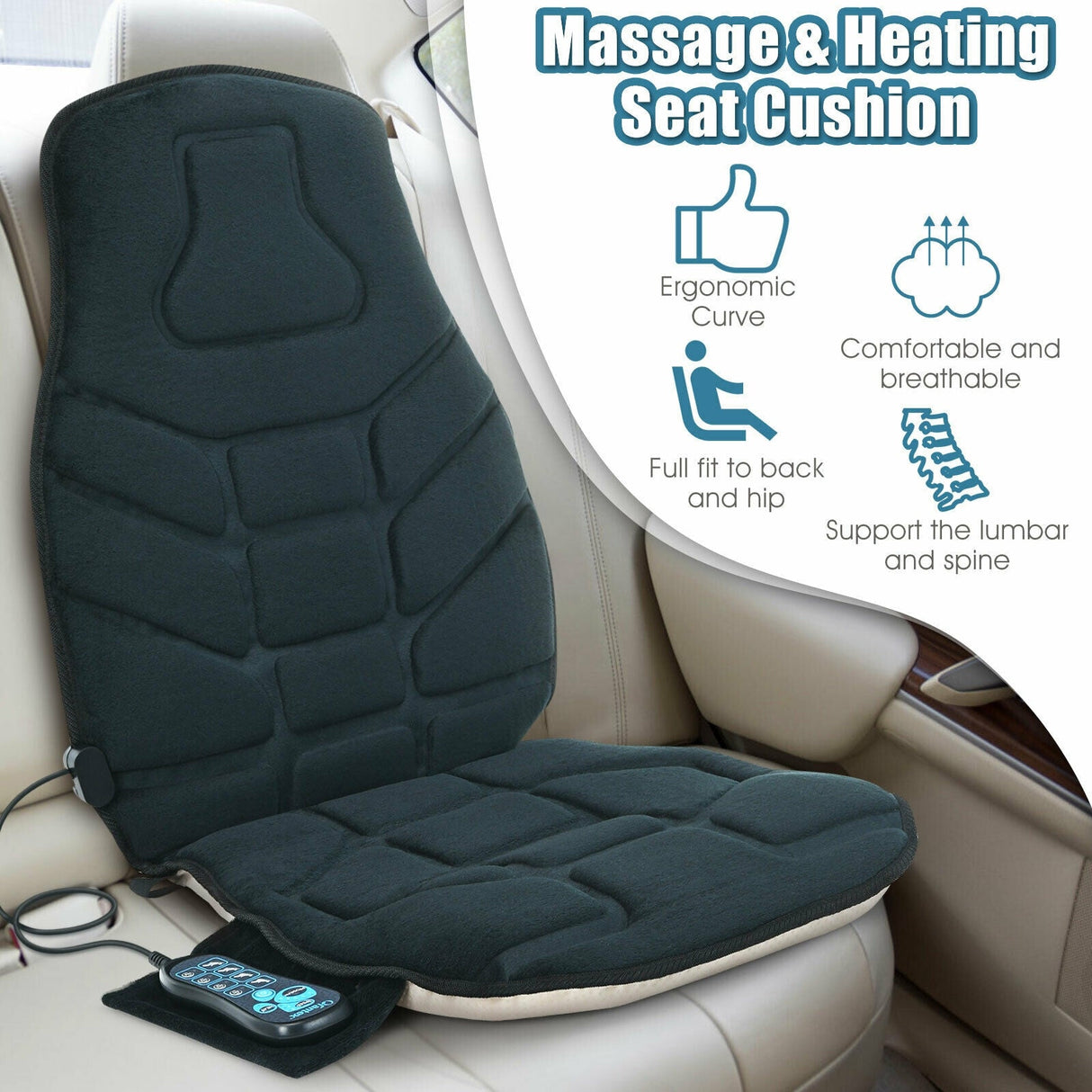Cojín de Asiento Masajeador con Calor y 6 Motores de Vibración para el Hogar
