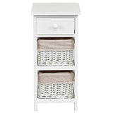 Mesa auxiliar de noche para dormitorio con cajones y cestas, 2 unidades, color blanco