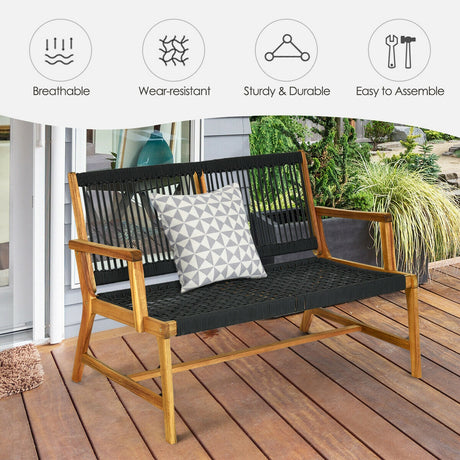 Banco de jardín de madera de acacia para 2 personas para balcón y patio