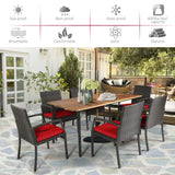 Juego de comedor de ratán acolchado de 7 piezas para patio con agujero para sombrilla