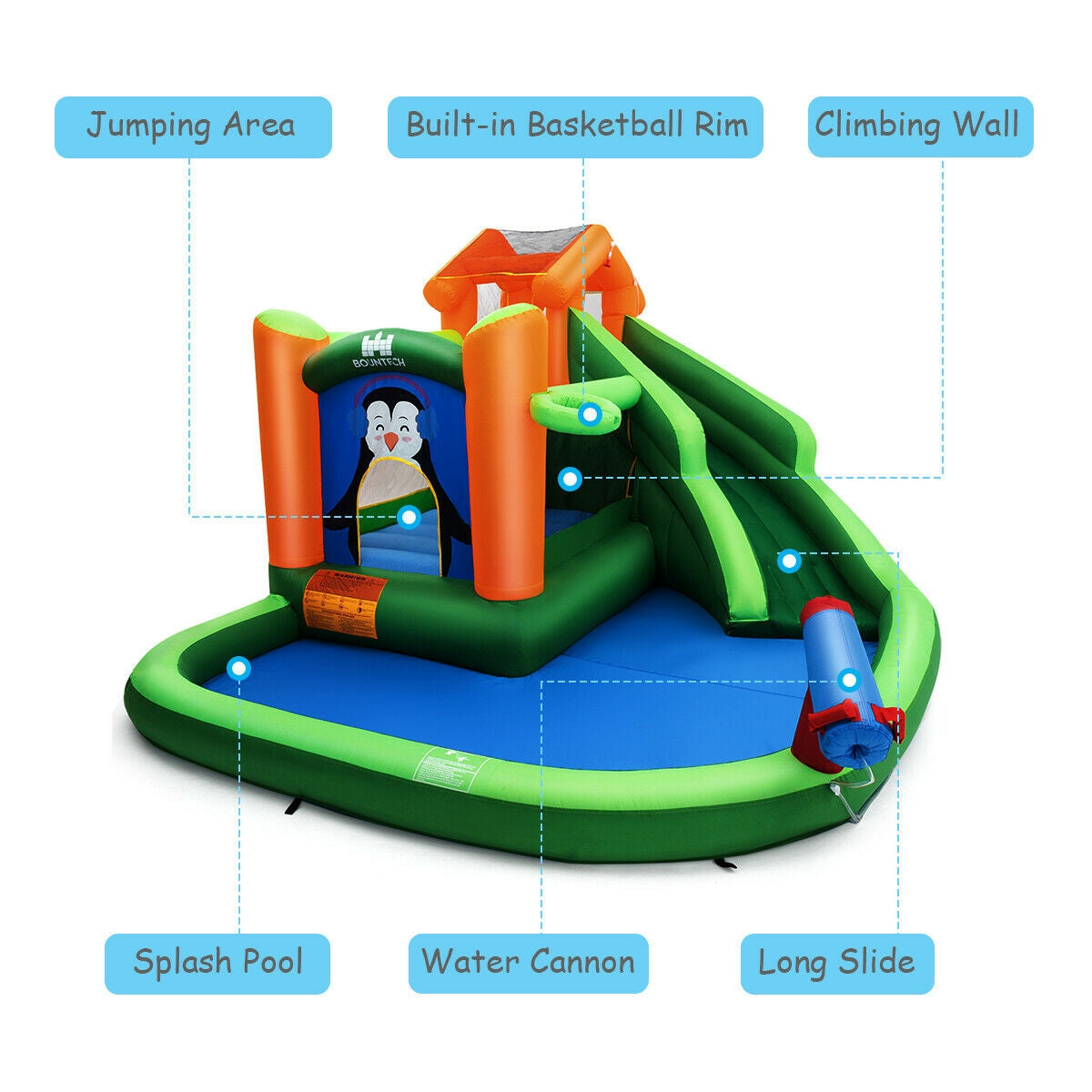Castillo hinchable con tobogán y parque acuático sin soplador