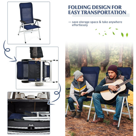 2 sillas de comedor para patio con reposacabezas portátil ajustable - Azul