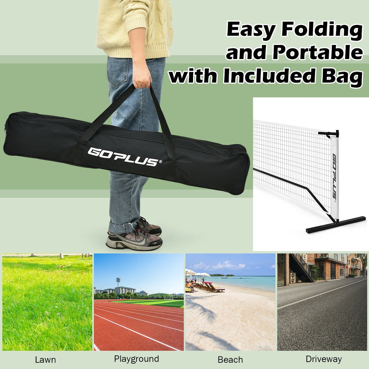 Sistema de red de pickleball portátil de 22 pies con bolsa de transporte para juegos interiores y exteriores