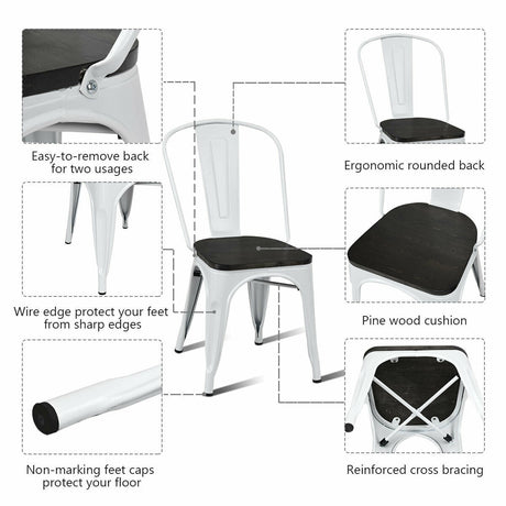 4 sillas de comedor metálicas apilables estilo Tolix con asiento de madera