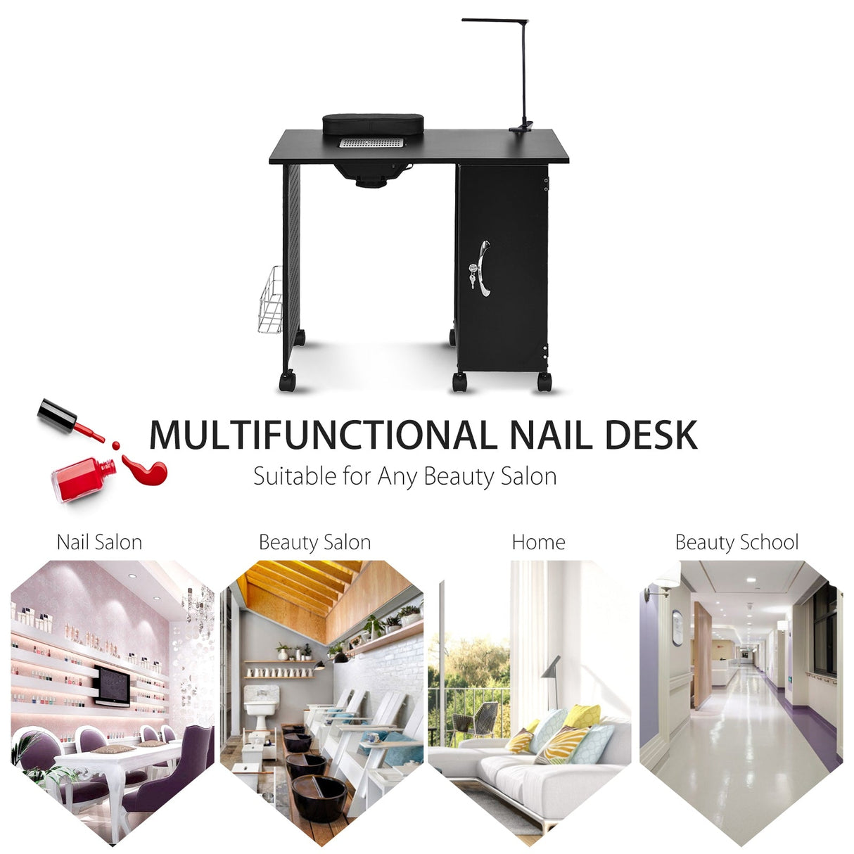 Mesa de manicura de lujo con estructura de acero para salón