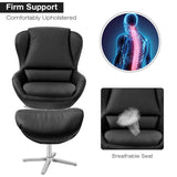 Sillón reclinable giratorio 360° de cuero con otomana y base de aleación de aluminio