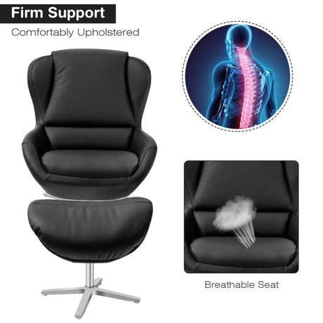 Sillón reclinable giratorio 360° de cuero con otomana y base de aleación de aluminio