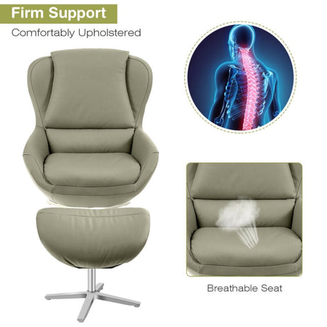 Sillón reclinable giratorio 360° de cuero con otomana y base de aleación de aluminio