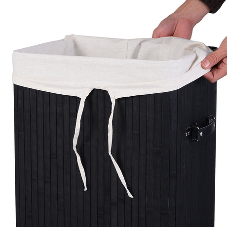 Cesto de ropa de bambú rectangular de 19 galones con asas y tapa