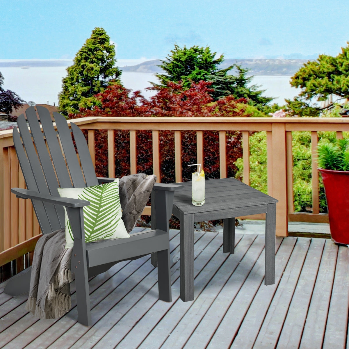 Silla Adirondack de exterior de madera de acacia con diseño ergonómico