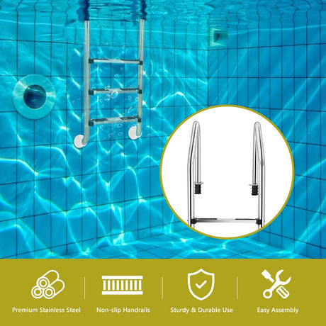 Escalera de Acero Inoxidable para Piscina de 3 Peldaños Antideslizantes