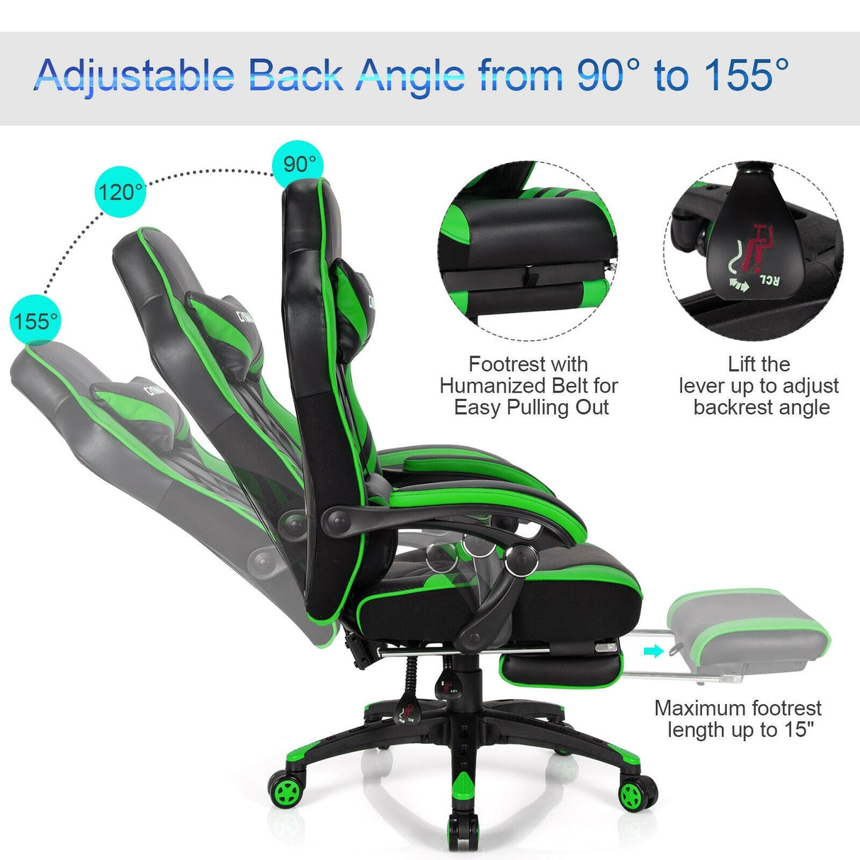 Silla gaming ajustable con reposapiés