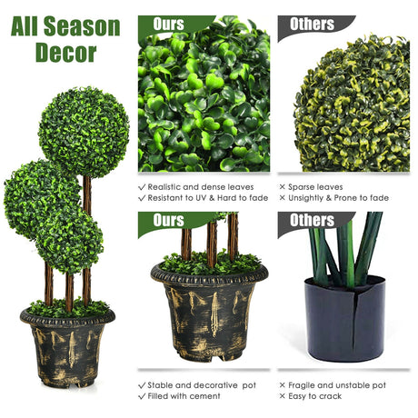 Árbol topiario artificial de bola triple de 36 pulgadas para interiores y exteriores