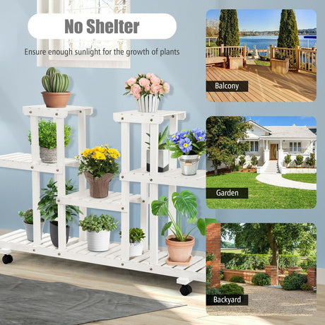 Estantería con ruedas de madera de 4 niveles para plantas