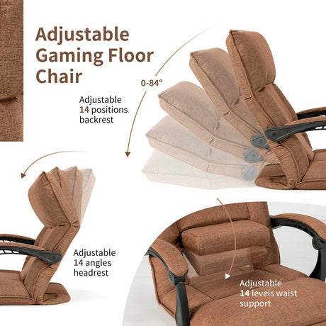 Sillón Sofá Perezoso Ajustable de 14 Posiciones con Cojín Lumbar y Reposabrazos