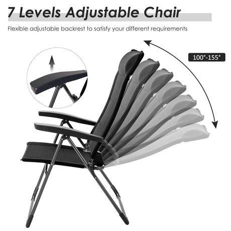 2 sillas plegables portátiles para patio, con reposacabezas ajustable, para camping -Negro