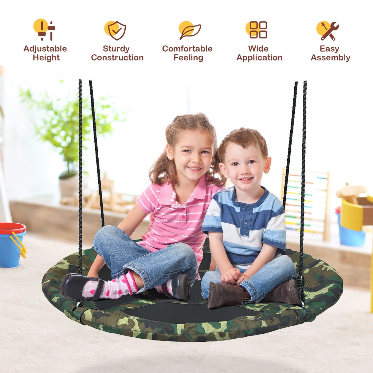 Columpio de árbol platillo volador de 40 pulgadas para exteriores con cuerdas ajustables, regalo para niños
