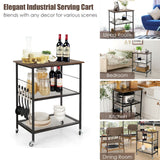 Carrito de servicio de cocina de 3 niveles con ruedas, estante utilitario para microondas con ganchos