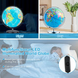 Globo terráqueo iluminado de 13 pulgadas, mapa giratorio 720° con luz LED