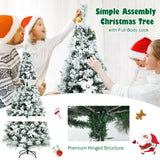 Árbol de Navidad Artificial de 1.83 m con Aspecto Nevado, Bisagras, Bayas y Flores de Pascua
