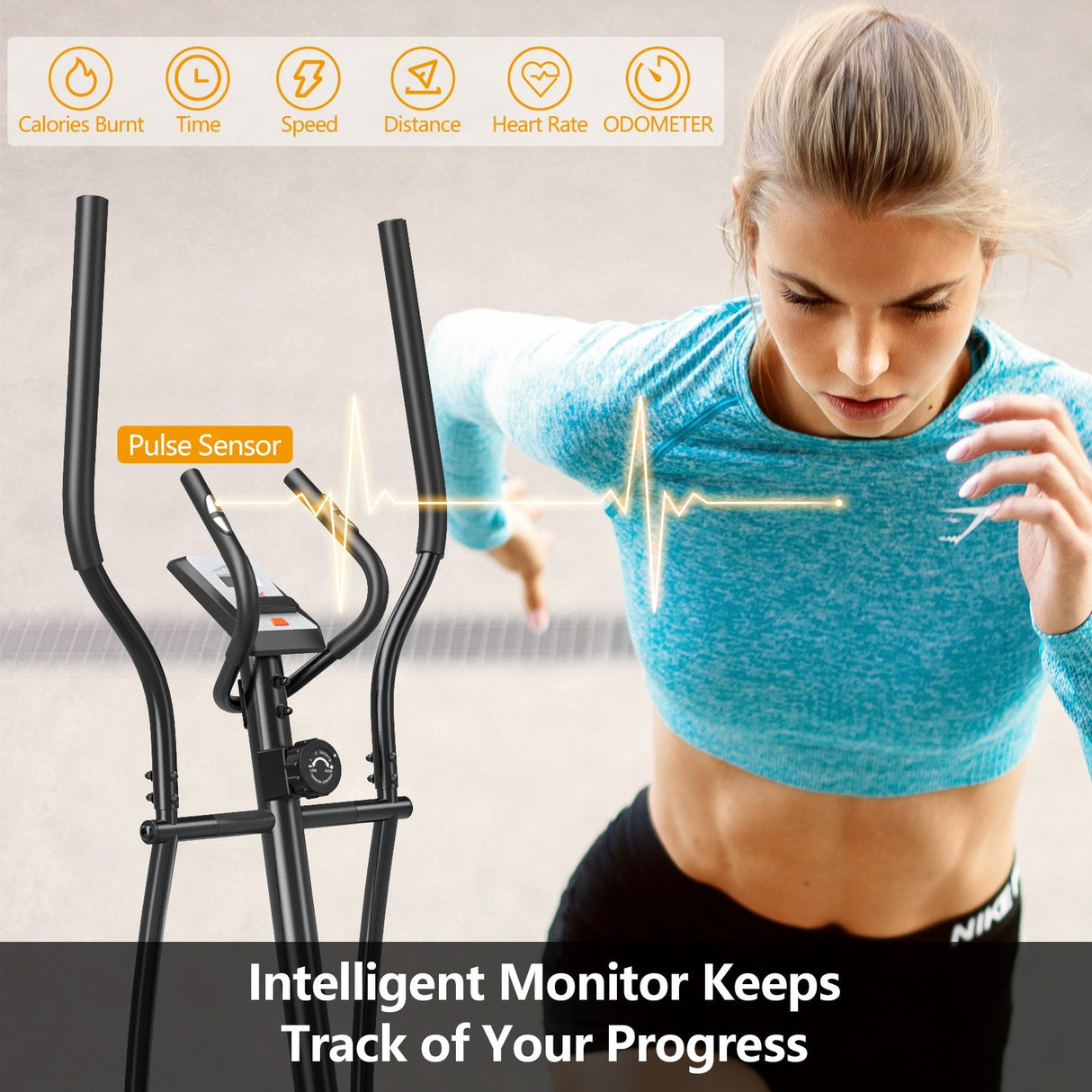 Máquina Elíptica de Ejercicio con Resistencia Magnética y Monitor LCD