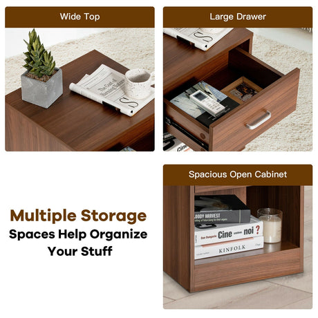 2 Pieces Nightstand with Storage Drawer and Cabinet