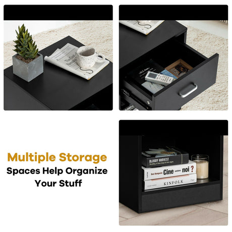 2 Pieces Nightstand with Storage Drawer and Cabinet