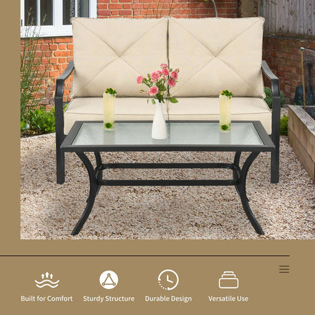 Sofá biplaza de jardín con cojines y mesa de centro - beige (2 piezas)
