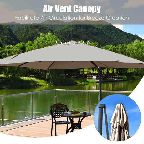 Parasol excéntrico rectangular de 3 x 4 m con función de rotación de 360°-Marrón