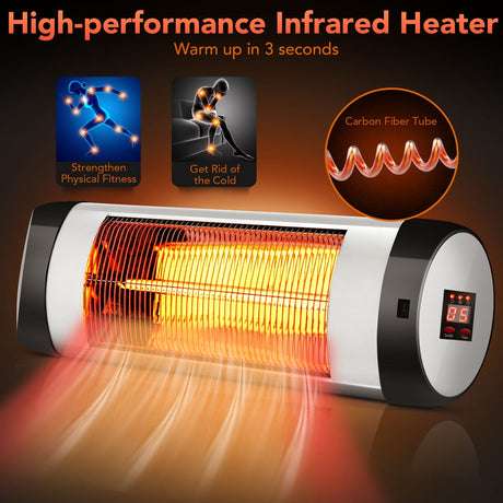 Calefactor eléctrico de pared de 1500 W, calefactor de patio infrarrojo con control remoto