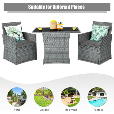 Juego de muebles de patio de ratán de 3 piezas con sofá de brazo acolchado