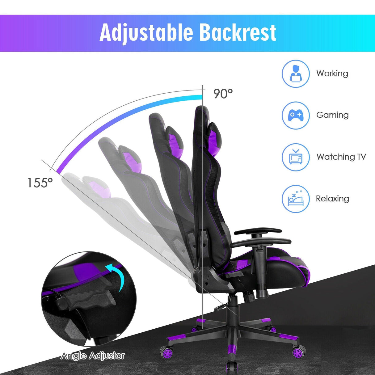 Silla Gaming Giratoria Ajustable con Luces LED y Mando a Distancia