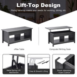 Lift Top Coffee Table with Hidden Storage Compartment and Lower Shelf for Study Room