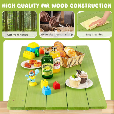 Mesa de agua y arena de madera para niños, 3 en 1, para exteriores, con cajas de juegos