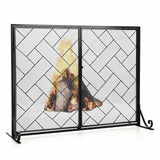 Mampara de chimenea de 2 paneles, valla de seguridad plegable de metal para chimenea con puertas magnéticas