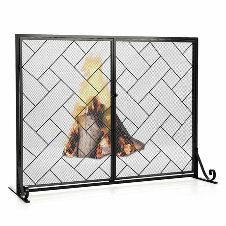 Mampara de chimenea de 2 paneles, valla de seguridad plegable de metal para chimenea con puertas magnéticas