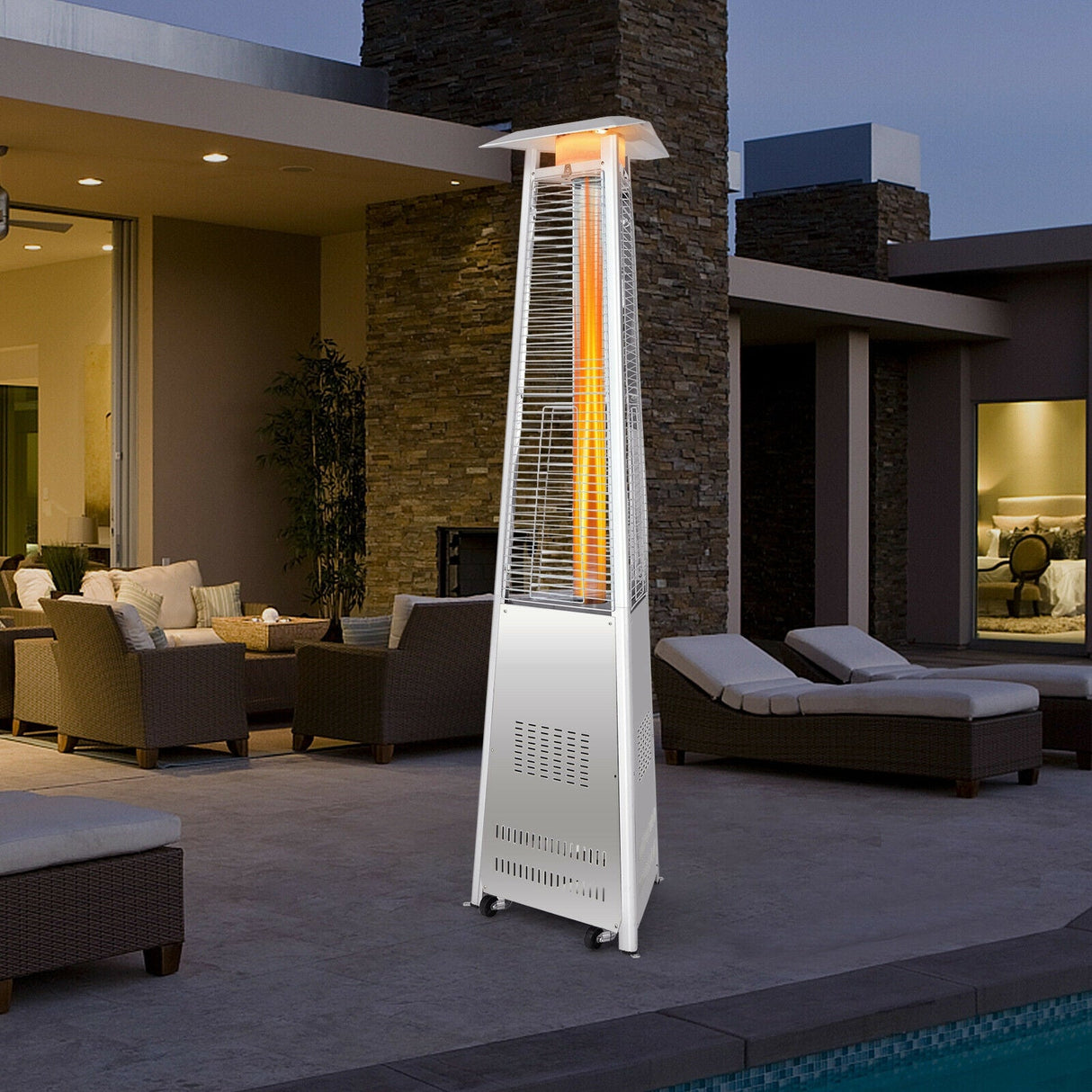 Calentador de Patio Piramidal de Acero Inoxidable de 42 000 BTU con Ruedas