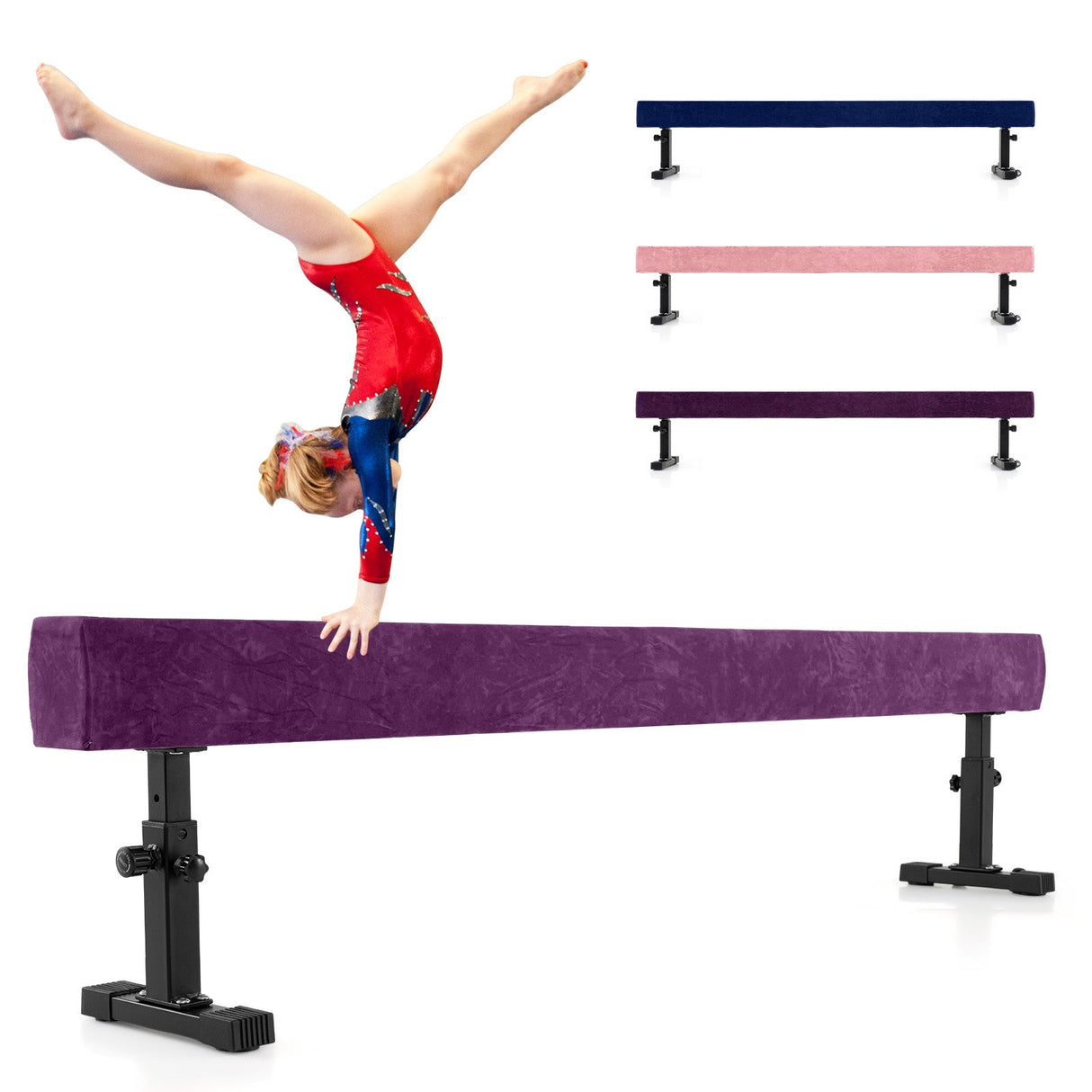 Viga de equilibrio de gimnasia alta y baja de 2,28 metros con 3 alturas - Morado