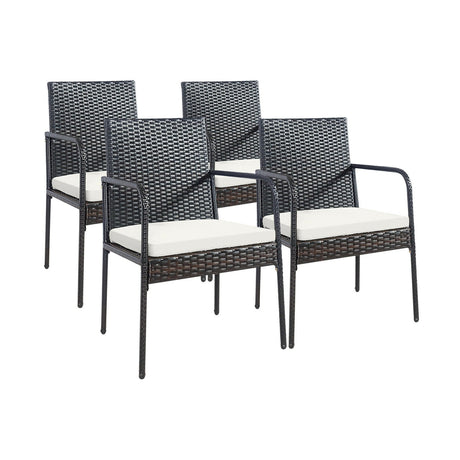 Juego de comedor de mimbre de ratán para patio de 4 piezas con cómodos cojines